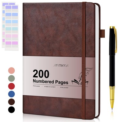 Lined Journal Notebook for Men Women, 200 Numbered Pages Leather Hardcover Jo...-image