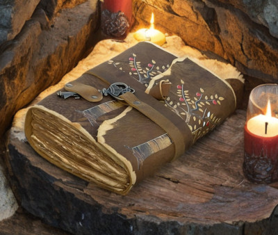 Handmade Leather Bound Vintage Journal Blank Spell Book of Shadows Antique Pages-image