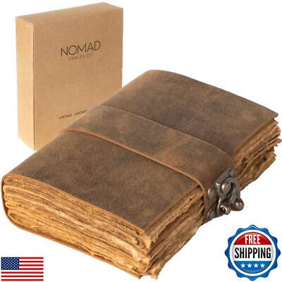 NomadCraftsCo. Vintage Leather Journal with Gift Box - Old Leather Bound Grim-image