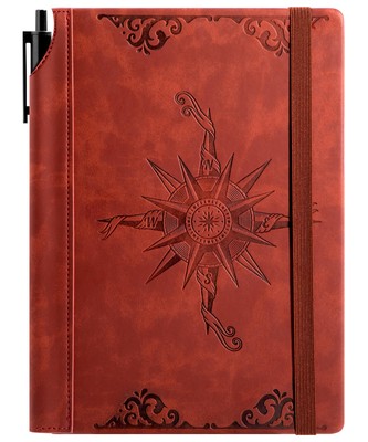CAGIE Compass Leather Notebook Journal for Men 100 GSM 288 Pages Lined Journa...-image