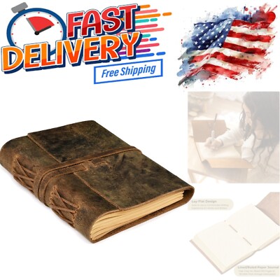 Leather Bound Journal 8x6 Inches 260 Pages Ruled Rustic Brown Writing Notebook-image