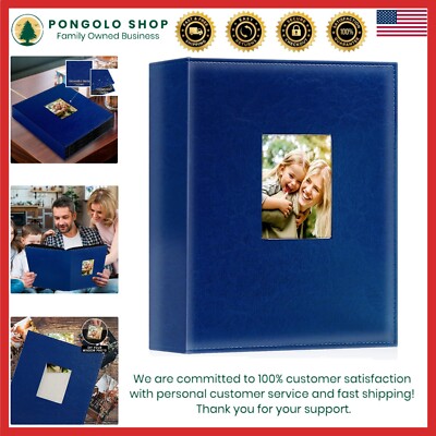 Elegant Blue Leather Photo Album for 400 Vertical 4x6 Pictures - Classic Design-image