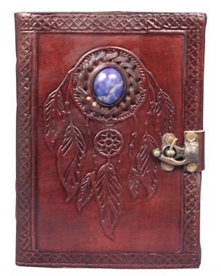 Genuine Leather Bound Dream Catcher Grimoire Plain Small Diary Writing Notebook-image