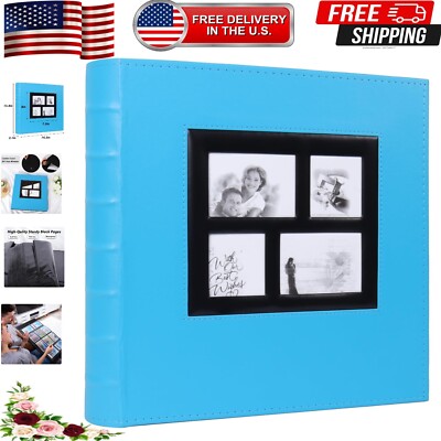 Elegant 500-Photo Leather Photo Album - Sky Blue, Horizontal + Vertical Layout-image