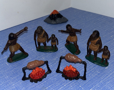 Safari Ltd. Caveman PVC Figure Lot Prehistoric Life Cavewoman Child Volcano Fire-image
