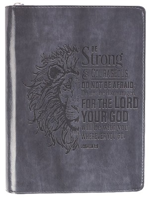 Journal Zippered: Be Strong & Courageous Grey/Black (Joshua 1:9)-image