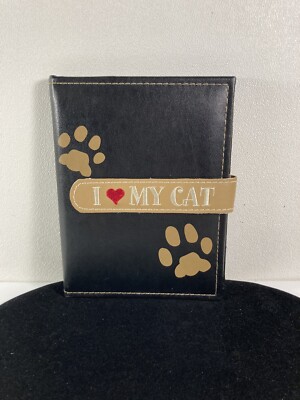 small photo album 4x6 ,acid free,embroider writing,faux leather, cat fan.-image