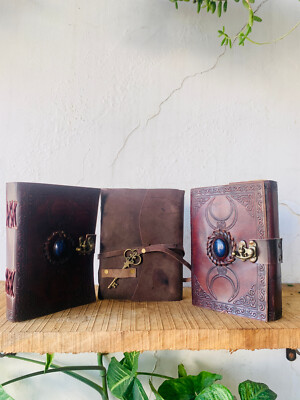 Goat Handmade Leather Journal one size Key journal With Tripal moon journal-image