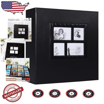Luxury Black Wedding Album - 1000 Pockets, Horizontal & Vertical Photo Storage-image