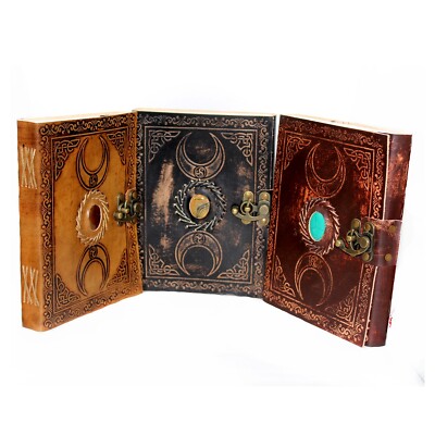 Leather Bound Handmade Antique Paper Notebook/Diary/Sketchbook trio color S12-image