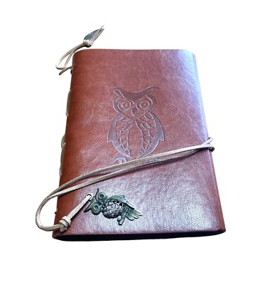 Owl journal Brown PU Leather Bound NEW Drawing writing Book Refillable Bookmark-image