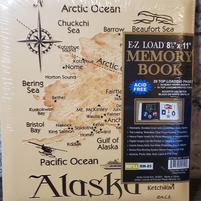 NOS NEW ALASKA Map Easy Load Acid Free Photo Book Beige 8.5