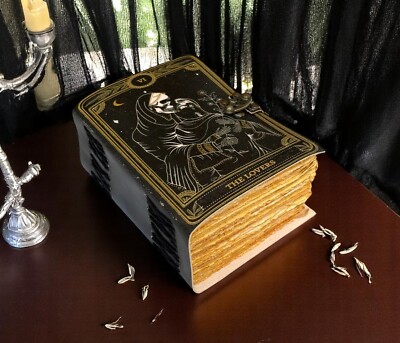 400 Page Large Grimoire the lover leather journal, Print, Blank spell book-image