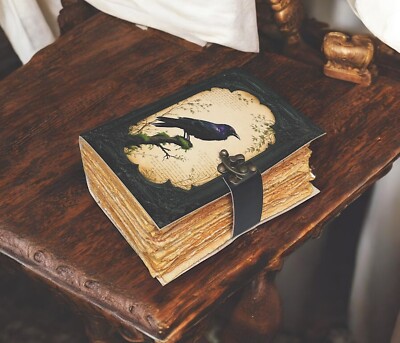 400page Raven Leather Journal Gothic Notebook Raven Grimoire Print-image