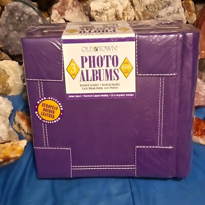 New Sealed Purple 3 Pack Bonded Leather Old Town Photo Albums 200 Photos 4x6 CD'-image