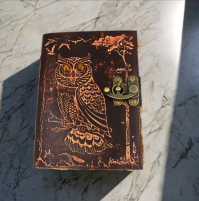 Owl Designer Brown Vintage Leather Blank Diary Handmade Bound Antique Paper TK08-image