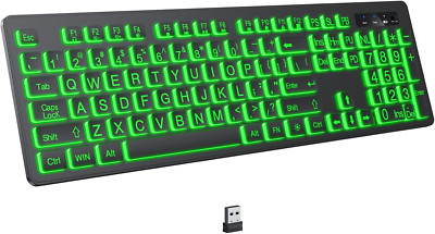 Large Print Backlit Wireless Keyboard, 2.4G Silent Wireless Light up Keyboard, F-image