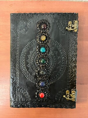 Seven Stone Chakra Leather Journal Notebook Blank Bound Papers Book of Shadows-image