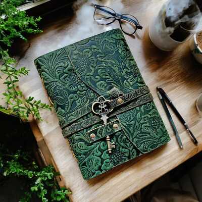 Leather large grimoire handmade deckle edge paper leather bound journal-image