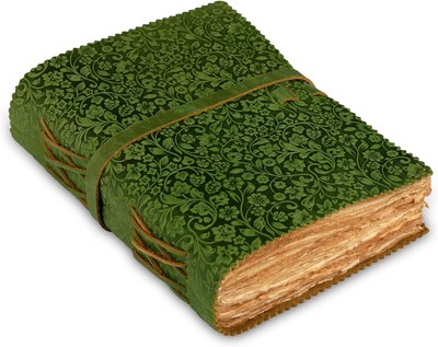 Leather Bound Floral Embossed Journal for Women Men - 200 Pages, 6”X4”(A6), Gree-image