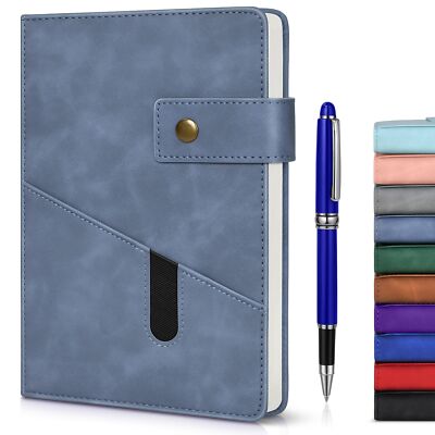 Blue A5 Lined Leather Journal Notebook for Men Women,5.9 X 8.4