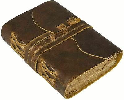 Vintage Leather Journal Antique Handmade Leather Bound Journal Deckle Edge Paper-image