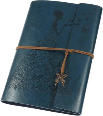 Leather Journal Notebook, Vintage Spiral Bound Sketchbook Refillable Travel Diar-image
