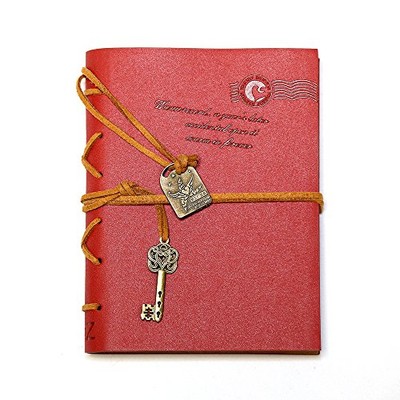 EvZ Journal Diary String Key Retro Vintage Classic Leather Bound Notebook, Red-image
