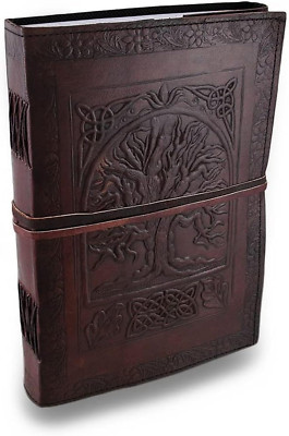 Handmade Vintage Tree of Life Antique Looking Genuine Leather Blank Book Bound J-image