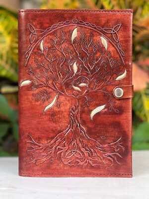 Handmade Paper Journal Bull Premium Leather Tree Of Life Golden Journal Vintage-image