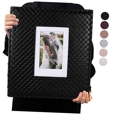  Photo Album for 4x6 Pictures Black Inner Page Button Grain 600 Pockets A-Black-image