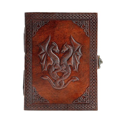 Handmade Leather Double Dragon Journal | Writing Notebook Diary | Bound Daily...-image