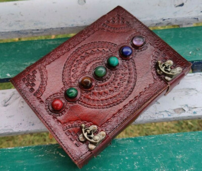 SEVEN STONE CHAKRA LEATHER JOURNAL-Handmade Vintage Leather Bound Book Of Shado-image