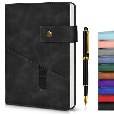 Black A5 Lined Leather Journal Notebook for Men Women,5.9 X 8.4