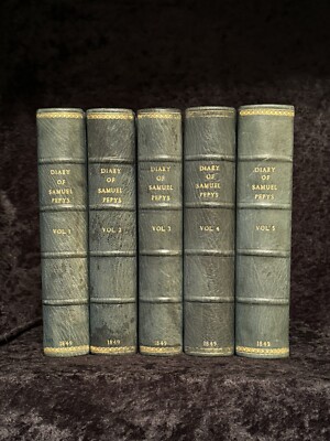 1843 Diary of Samuel Pepys FINE BINDINGS Five Vol Set ENGLISH HISTORY-image