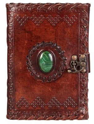 Handmade Leather Diary Journal with Antique Green Stone  200 pages Bound notepad-image