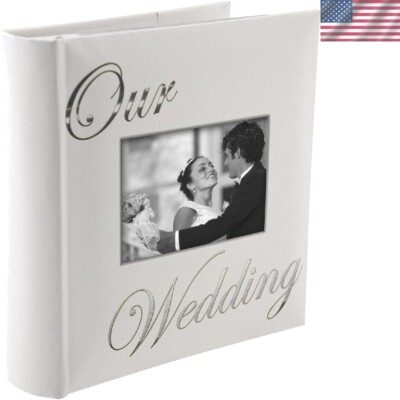 Stylish Faux Leather 'Our Wedding' Album - 4x6 Capacity with Silver Foil Decor-image