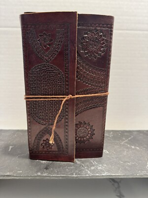 Embossed Leather-Bound Blank Journal Diary - Vintage Notebook-image