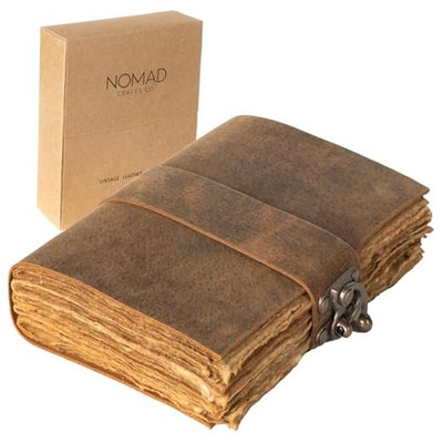  Vintage Leather Journal with Gift Box - Old Leather Bound 6 Inches x 4 inches-image