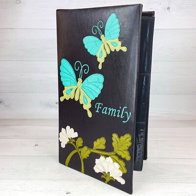 Family Photo Album w Embroidered Suede Leather Butterfly Flower Holds 300 4 x 6