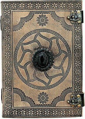 Handmade Leather Bound Notebook Writing Journal Diary Sketch Black stone Book-image