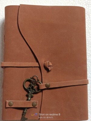 Handmade deckle edge paper leather bound journal book diary note book 7*5 size-image