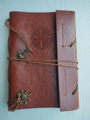Brown Leather Bound Compass Journal Notebook With Anchor and Compass 12 Inch-image