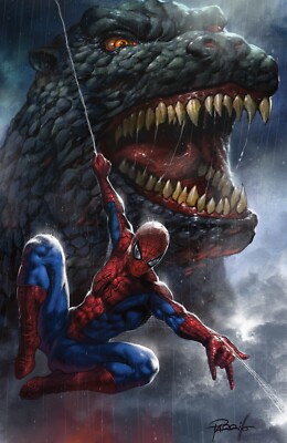 GODZILLA VS SPIDER-MAN #1 MARVEL Parrillo Rebel Base FULL ART Ex VARIANT PRESALE-image