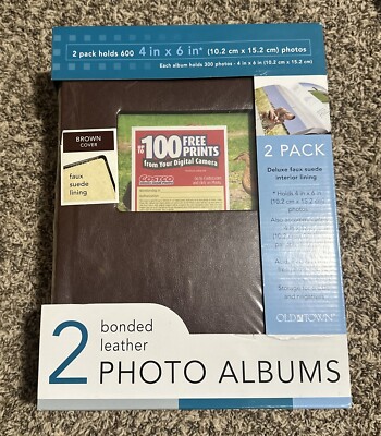 NEW Old Town Premium 2-pack Bonded Brown Leather Photo Albums-Holds 600 photos-image