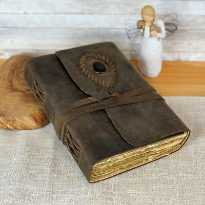 Vintage Genuine Leather Journal Deckle Edge Paper Handmade Leather bound Journal-image