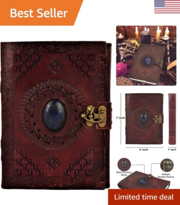 Leather Bound Journal with Semi-Precious Stone & Buckle Closure - Handmade Tr...-image