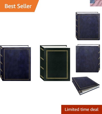 Elegant Magnetic Self-Stick Photo Album - 100 Pages in Navy Blue Leatherette-image