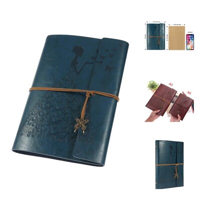 Leather Journal Notebook, Vintage Spiral Bound Sketchbook Refillable Travel D...-image