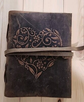 Leather Bound Journal, With Heart Emboss, Great Cond-image